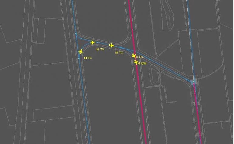 Graphique representant le déplacement sur piste d'un aéronef