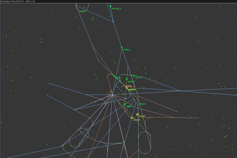 schéma illustrant le trafic (décollage - atterrissage) d'un aéroport